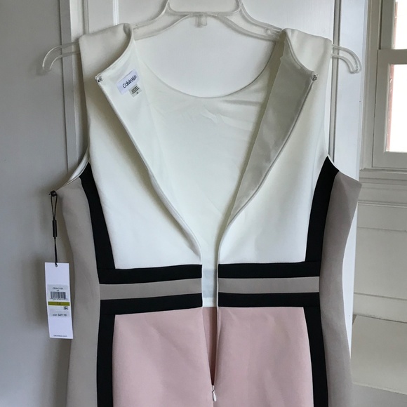 CALVIN KLEIN Colorblock Scuba Bodycon Dress Pink Cream NWT Women’s Plus Size 14 - Picture 9 of 16